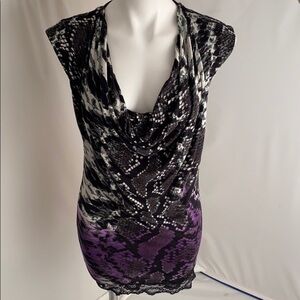 Sky multicolor black purple stretch lace mini dress M